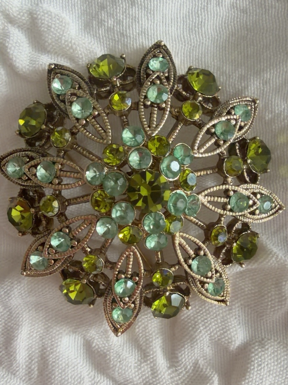 Vintage Style Green Rhinestone Floral Brooch – Statement Pin